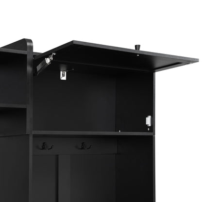 Wide Hall Tree With Shoe Storage, 4 In 1 Entryway Bench With 8 Cubbies, 7 Coat Hooks & Adjustable Shelf For Hallway - Black