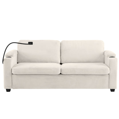 Sleeper Sofa Loveseat Sofa With Full Size Mattress, 2 USB Ports, 2 Cup Holders, 2 Side Pockets And Phone Holder