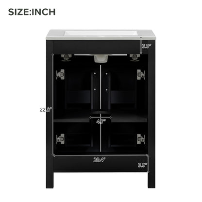 Modern Bathroom Vanity With Ceramic Sink, Soft-Close Doors, Flip Drawer, U-Shaped Shelves, Elegant Storage Solution