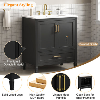 Elegant Fluted Bathroom Vanity With Sink, Soft Close Doors & Drawer
