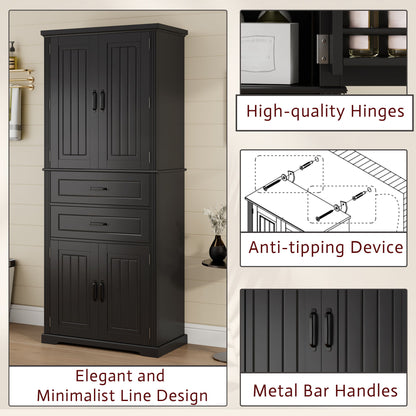 Multi Functional Storage Cabinet With Adjustable Shelves, 2 Drawers, Door Shelves