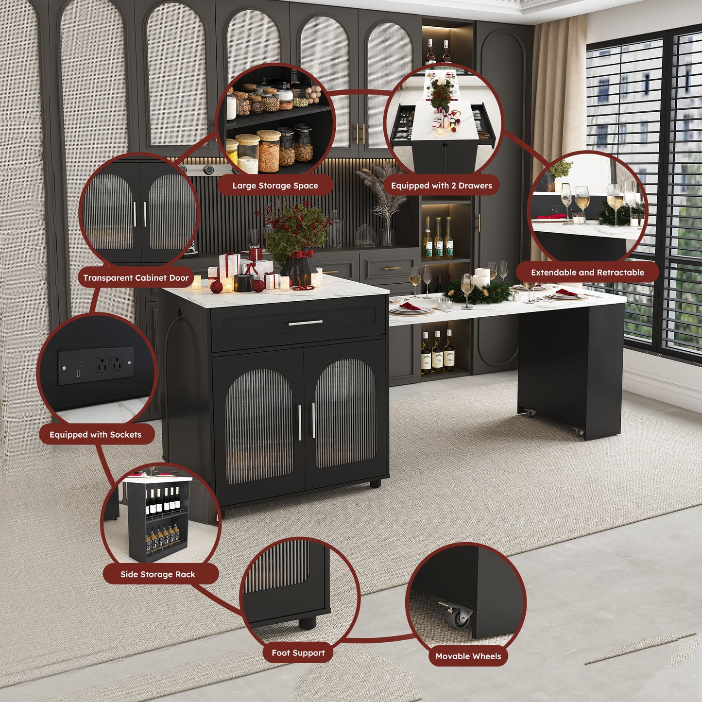Expandable Kitchen Island With Power Outlet