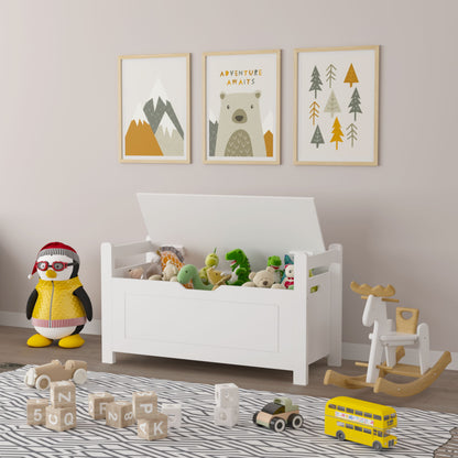 Kids Toy Box Chest Storage Cabinet With Cushion Seat Bench Flip Top Lid Safety Hinge - White