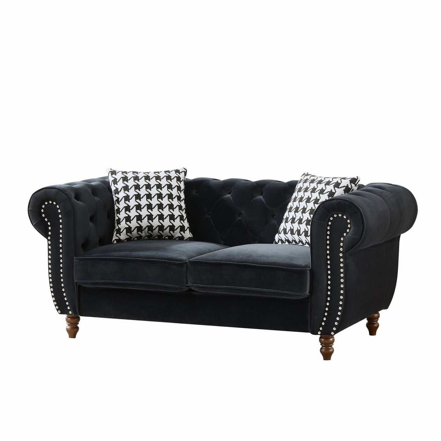Chesterfield 3 And 2 Seater Upholstery Sofa With Roll Armrest & Nailhead Fabric Couch