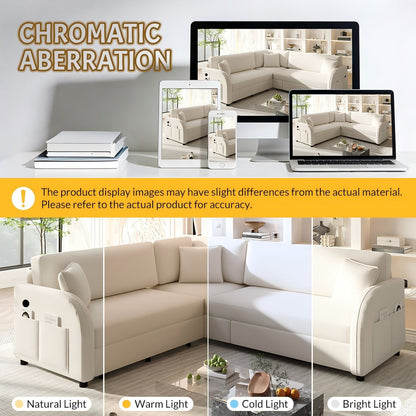 L-Shaped Couch With Pull-Out Bed, Oversize Convertible Sleeper Sofa With Side Pocket & USB Port
