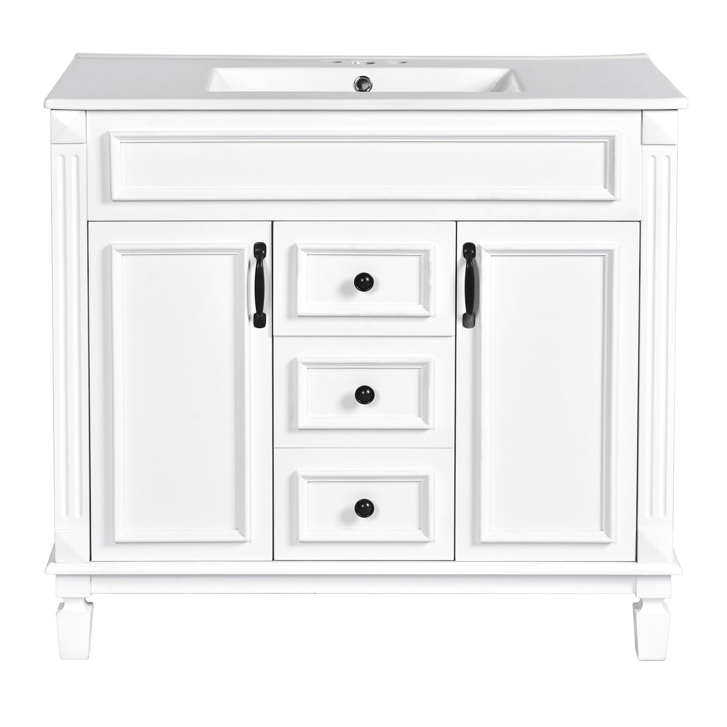 Bathroom Vanity With Top Sink, Mirror Cabinet, 2 Soft Closing Doors & 2 Drawers
