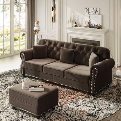 Upholstered 3 Seater Sofa Set With Ottoman
