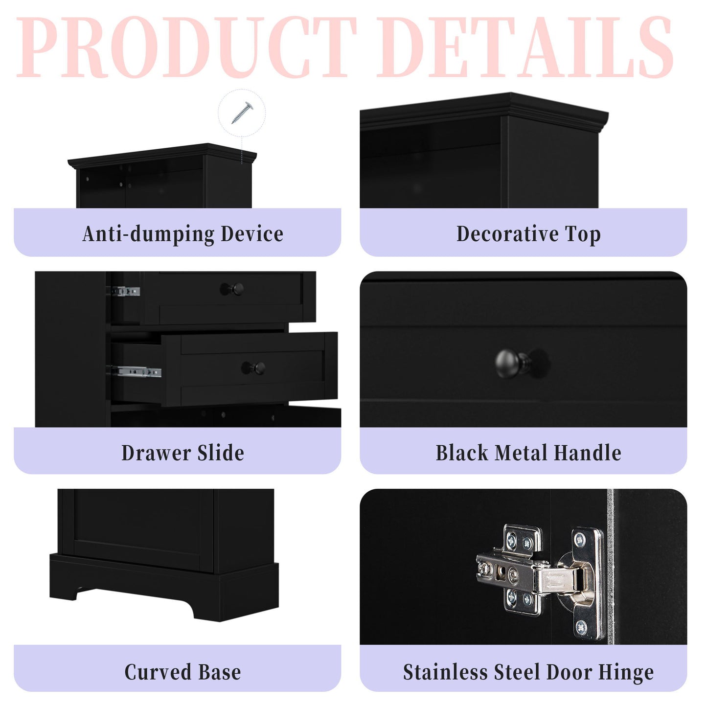 Tall Storage Cabinet With 3 Drawers And Adjustable Shelves For Bathroom