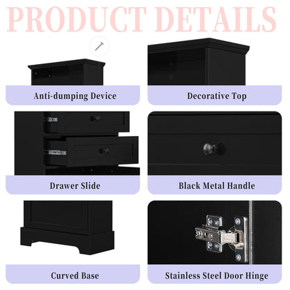 Tall Storage Cabinet With 3 Drawers And Adjustable Shelves For Bathroom