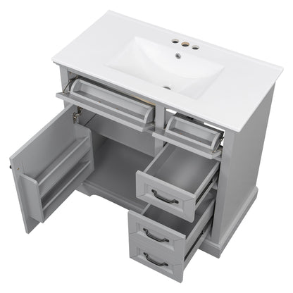 36" Bathroom Vanity With Sink, 2 Tip-Out Drawers, Soft Close Hinges