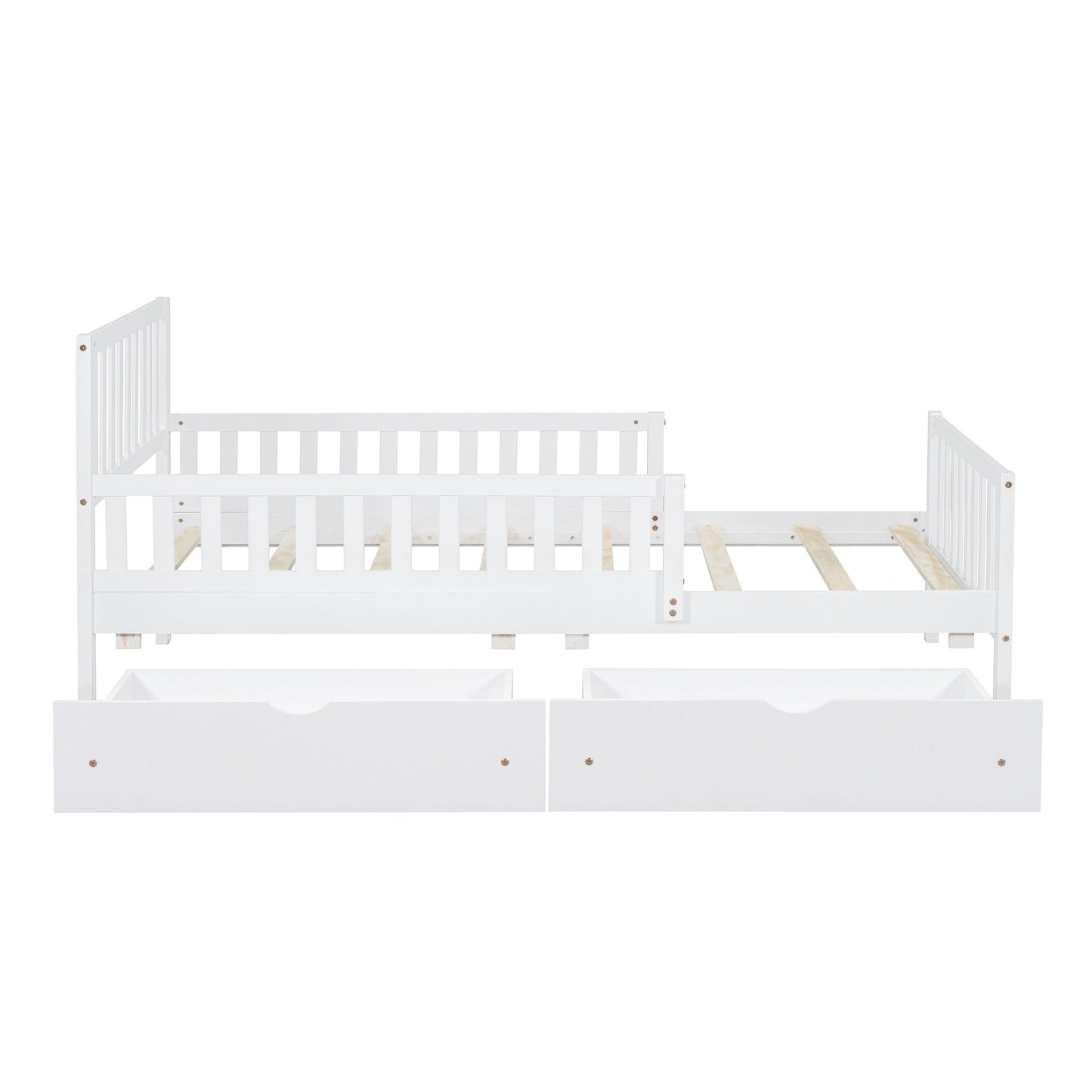 Platform Bed With Guardrails On Both Sides And 2 Storage Drawers