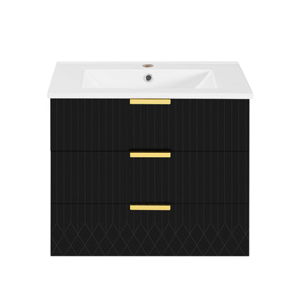 Wall Mounted Floating Cabinet With Double Drawer, Rectangular Sink