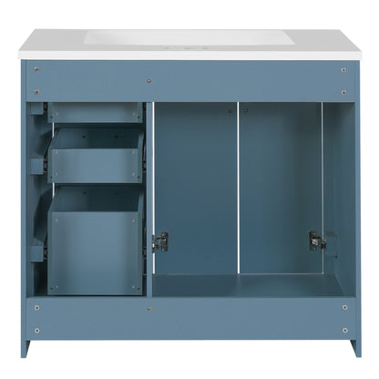 Bathroom Vanity With Sink, Storage Cabinet, Freestanding Set With 3 Drawers & Soft Closing Doors - Indigo