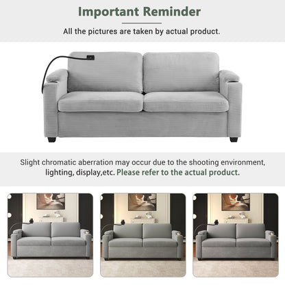 Sleeper Sofa Loveseat Sofa With Full Size Mattress, 2 USB Ports, 2 Cup Holders, 2 Side Pockets And Phone Holder