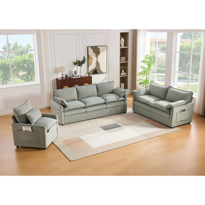 Modern Sofa Set With Double Layer Cushion And Side Storage Pockets