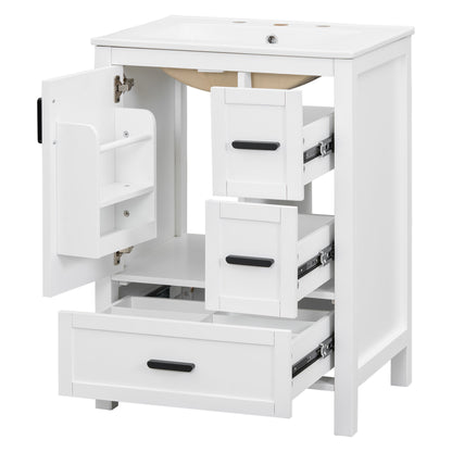 Bathroom Vanity With Sink, Soft-Close Doors, Double-Layer Shelf And 3 Drawers