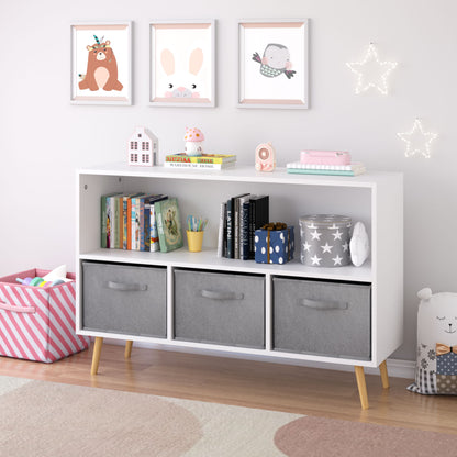Bookcase With Collapsible Drawers, Book Display Organizer