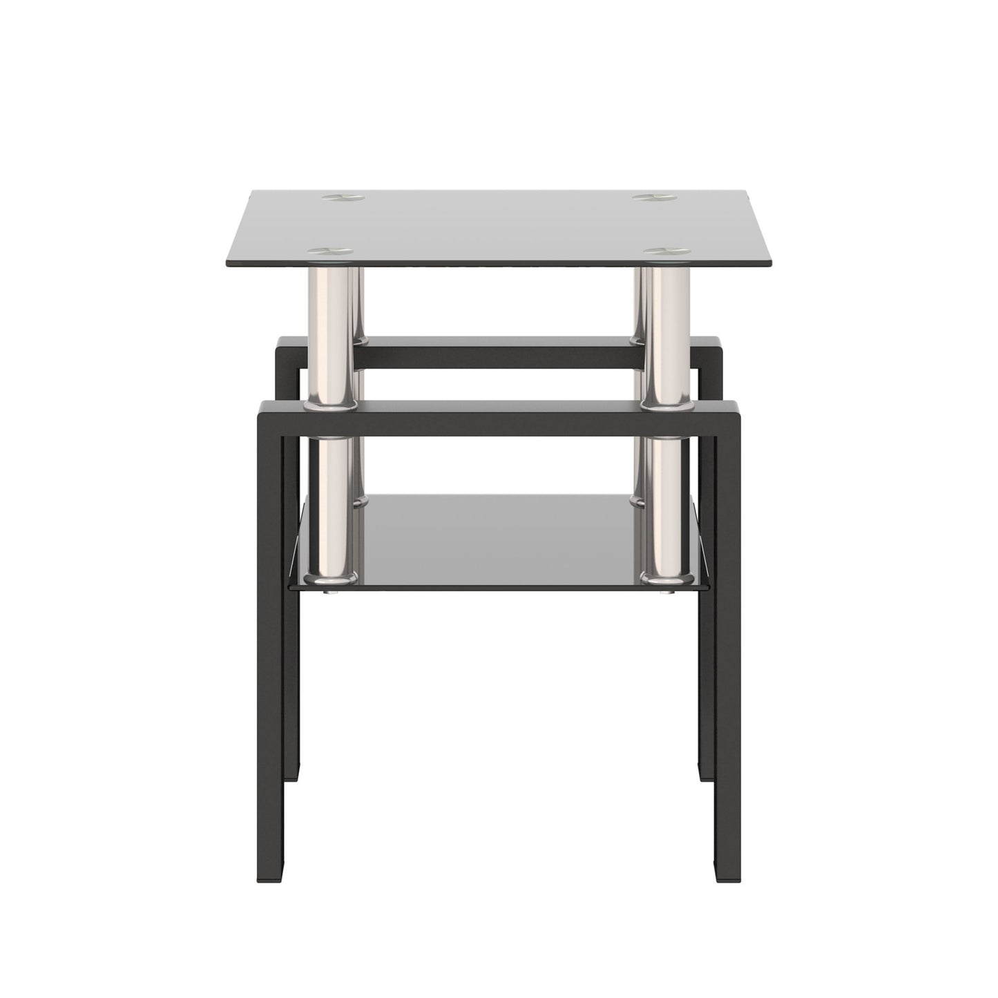 Modern Tempered Glass Tea Table, End Square Table For Living Room - Black