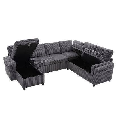 Convertible U-Shaped Sectional Sofa Bed With USB Ports And Storage