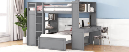 Loft Bed With A Twin Size Standalone Bed, Shelves, Desk, And Wardrobe