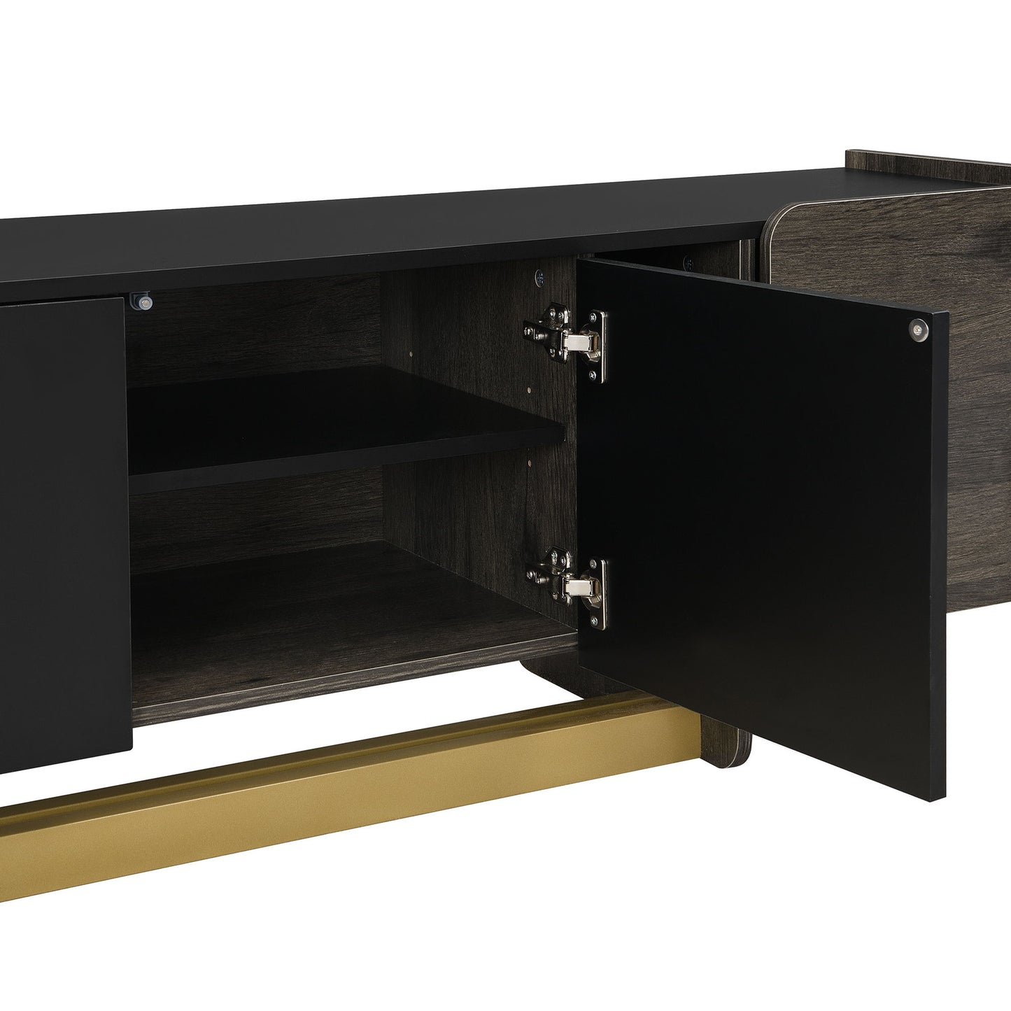 TV Stand With 1 Drawer, 2 Cabinets And Adjustable Shelves