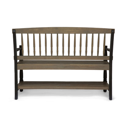 Slatted Bench With Built In Shelf