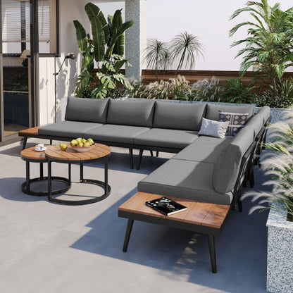 Modern Outdoor Sectional Sofa Set With Nesting Coffee Tables