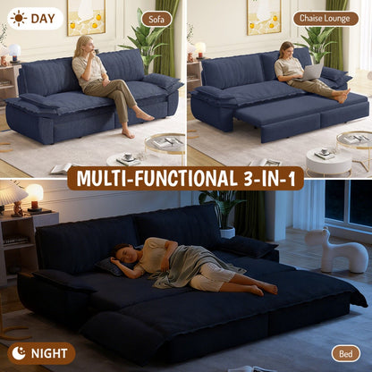 Queen Pull Out 3 In 1 Convertible Sleeper Sofa Bed - Blue