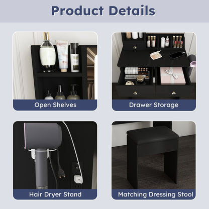 Modern Small Vanity Desk With 3 LED Lighting Modes, 3 Drawers