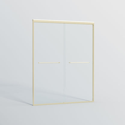Double Sliding Shower Door, Semi-Frameless Bypass Bathroom Sliding Door With 1/4" (6 Mm) Tempered Glass For Walk-In Shower