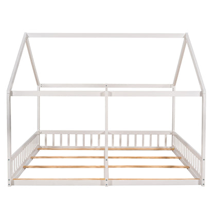 House Platform Beds, 2 Shared Beds, Metal Frame With Guardrails