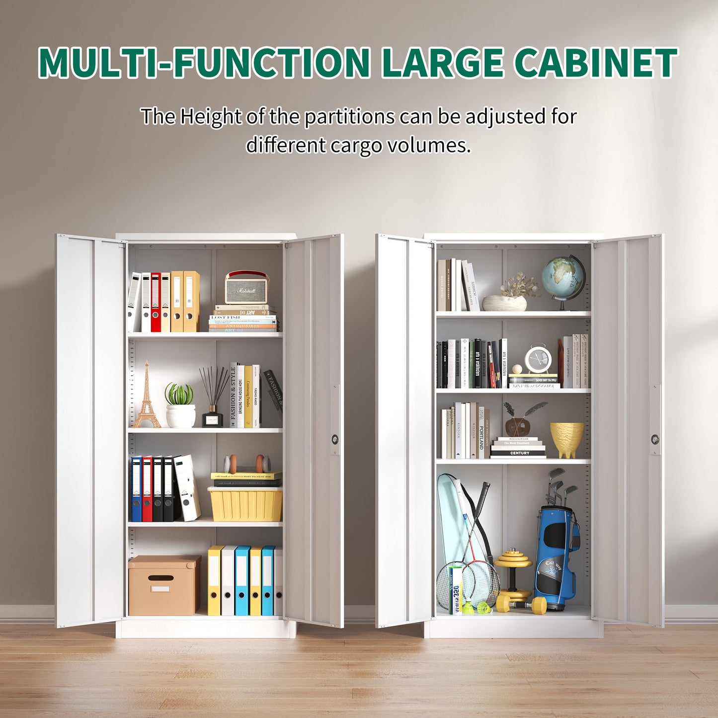 Heavy Metal Garage Storage Cabinet With Locking Doors, Steel, Adjustable Shelves