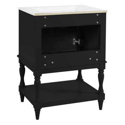 Modern Bathroom Vanity With Sink, Rectangular Cabinet With Open Shelf And Closed Storage
