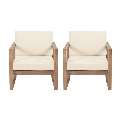 Outdoor Acacia Wood Patio Club Chair, Wood Patio Furniture, Waterproof Thick Cushion Deep Seating For Porch - Brown Wash / Beige