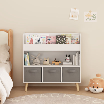 Bookshelf With 3 Bins, Storage Shelf For Toys And Books
