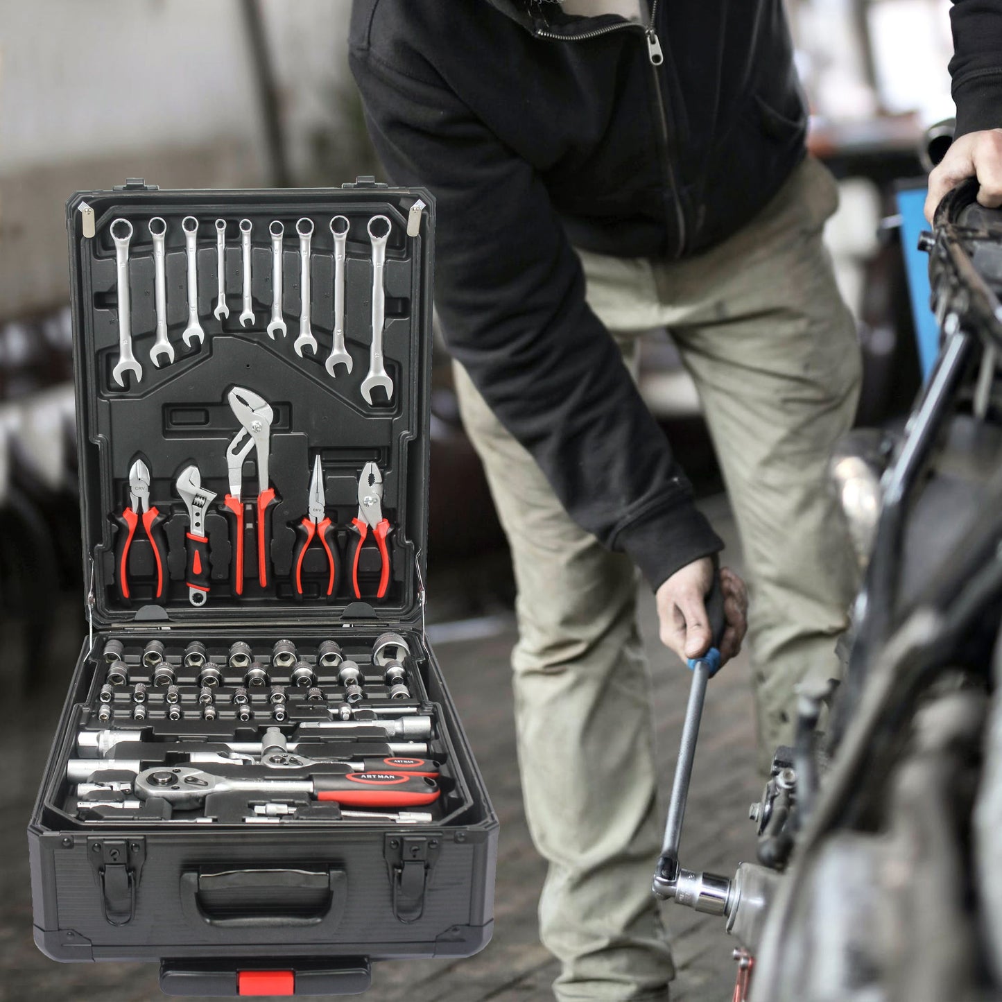 899 Piece Home Repair Tool Set With Rolling Plastic Toolbox, 4 Drawers, General Household Maintenance Kit