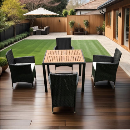 Outdoor Patio Wicker Dining Set With Acacia Wood Top