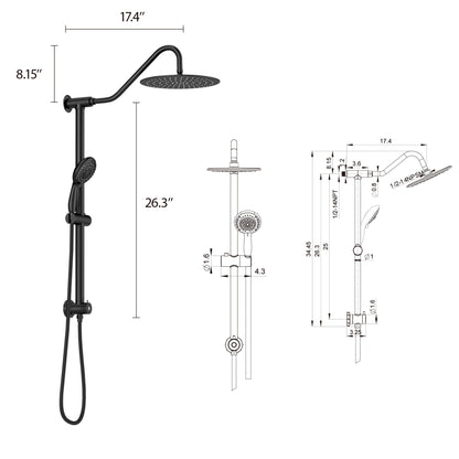 Shower System With 5 Function Rain Hand Shower And Slide Bar Combo