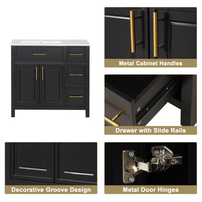 Modern Bathroom Vanity With Sink Top, 2 Doors And 3 Drawers