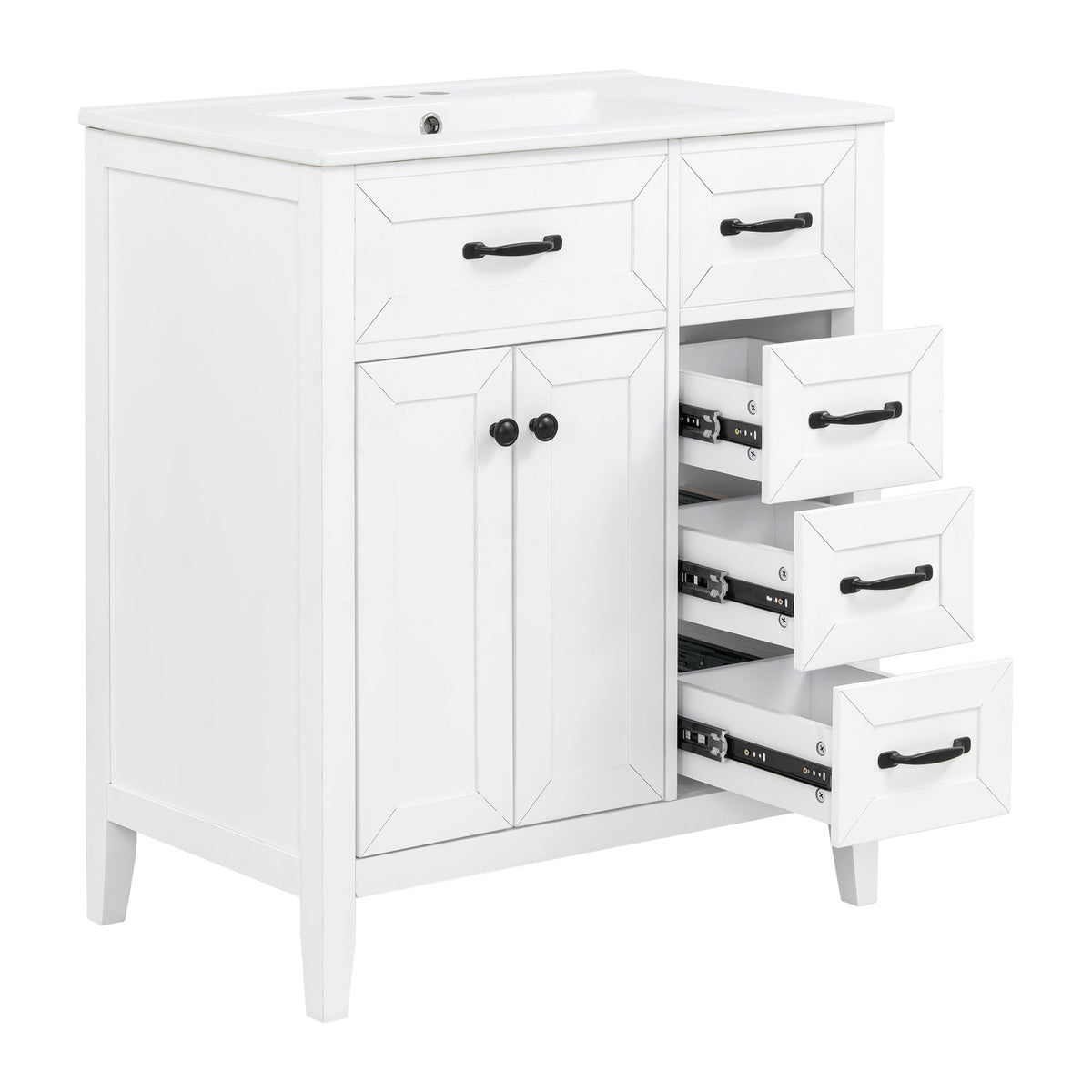 Bathroom Vanity With Sink, Freestanding Design, Soft Close Doors & Drawers - White