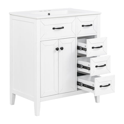 Bathroom Vanity With Sink, Freestanding Design, Soft Close Doors & Drawers - White