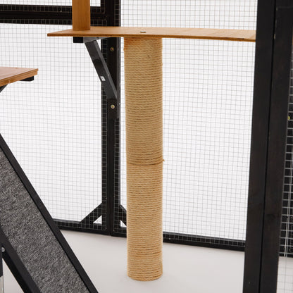 Outdoor Cat Enclosure With Sleeping Houses, Jumping Platforms, Scratching Post