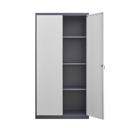 Wardrobe With Hanging Rod And Compartments, Lockable Closet With Locks & Keys For Bedroom - Gray