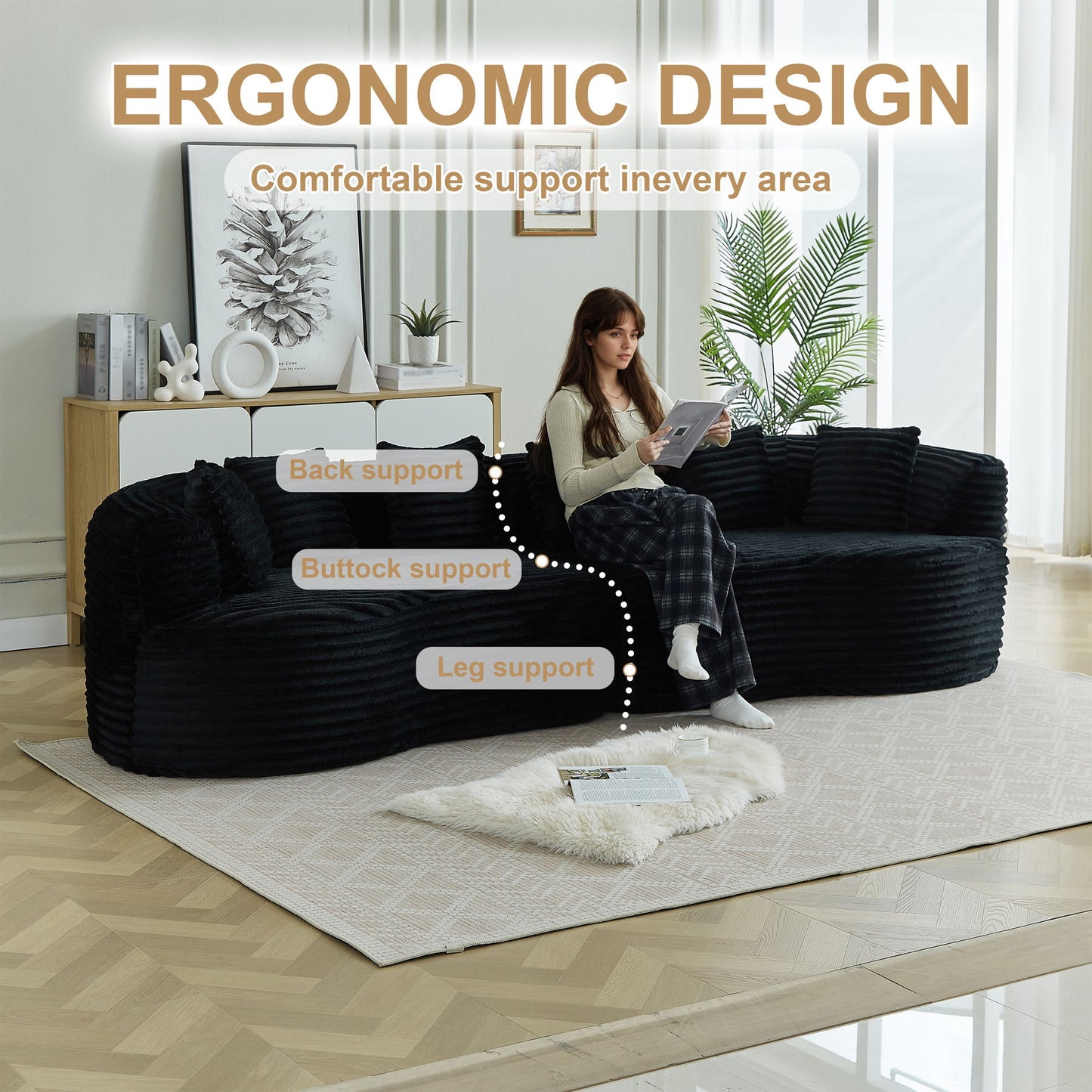 Sectional Sofa, Oversized 4 Seater With Deep Seat Design