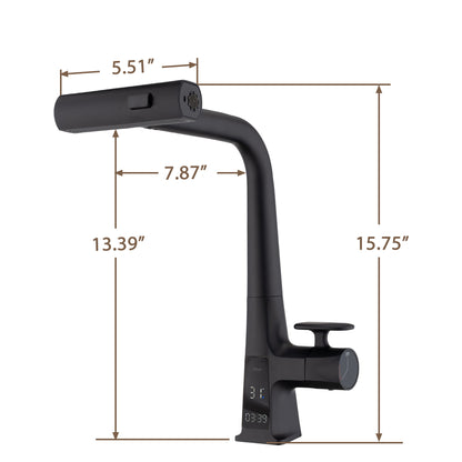Waterfall Kitchen Faucet With Temperature Display And Pull Down Sprayer