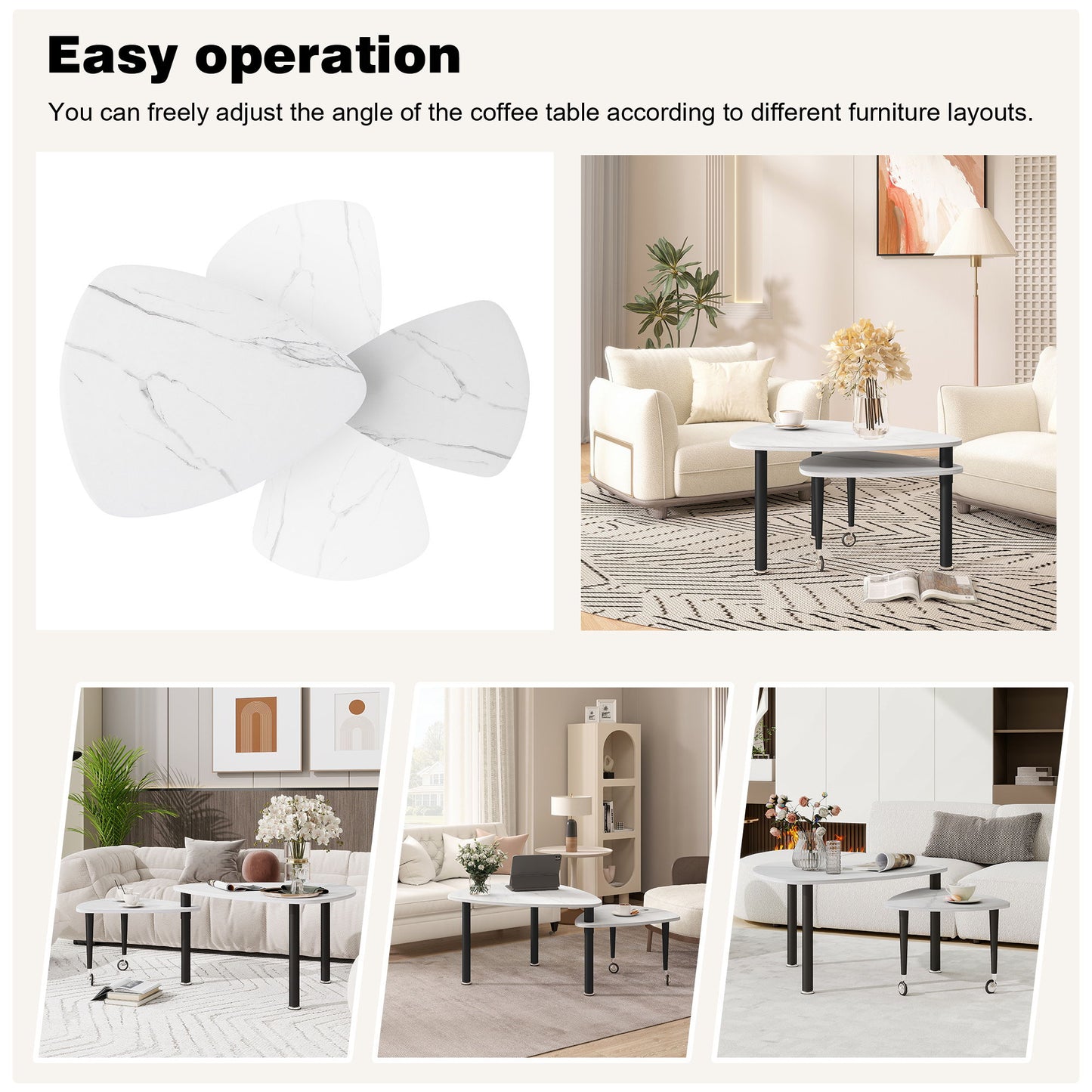 360 Degree Rotatable Coffee Table With Solid Legs