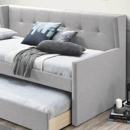 Daybed With Slat Trundle, Button Tufted - Light Gray