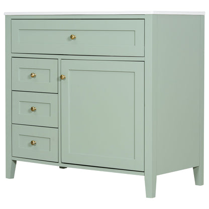 Bathroom Vanity With Sink, 3 Drawers & Cabinet With Adjustable Shelves