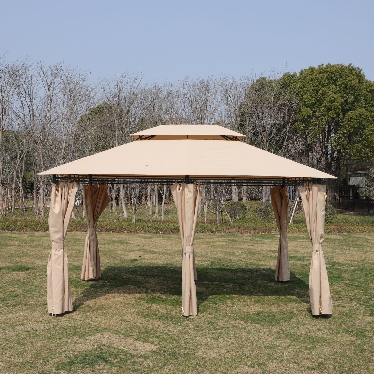 Outdoor Patio Gazebo Tent With Ventilated Double Roof And Sidewall