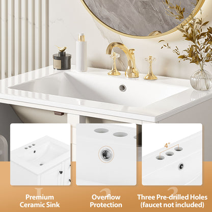 Bathroom Vanity With Integrated Basin, Soft Close Drawers, Door Mounted Double Layer Shelf